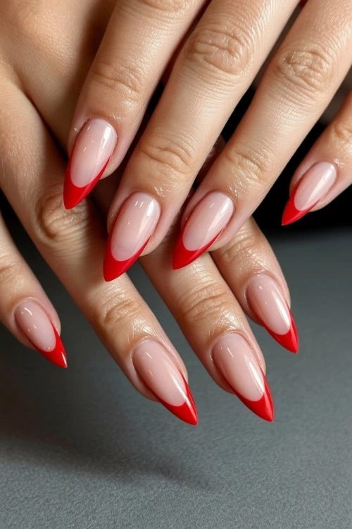 Cat eye french tip nails with micro french nails, hot pink french tips, hailey bieber nails, square tip acrylic.