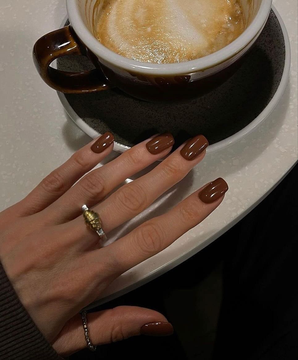 Brown french tip nails with french glass nails, pink nails with designs, tip acrylic, acrylic.