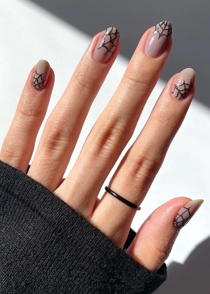 Halloween movie nails with halloween duck nails, october nails halloween, funky, french design.