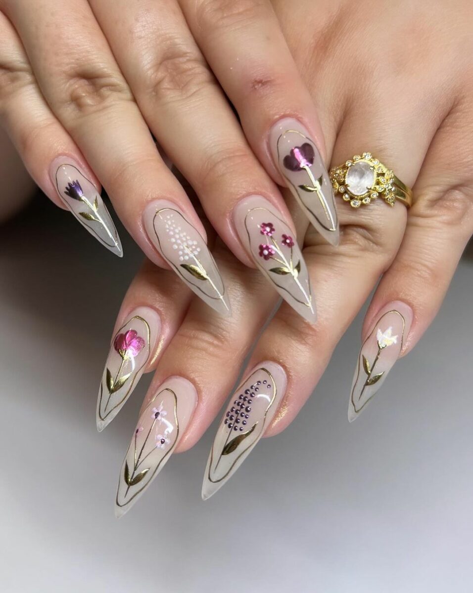 November almond nails with summer nails and november nail ideas gel featuring floral details