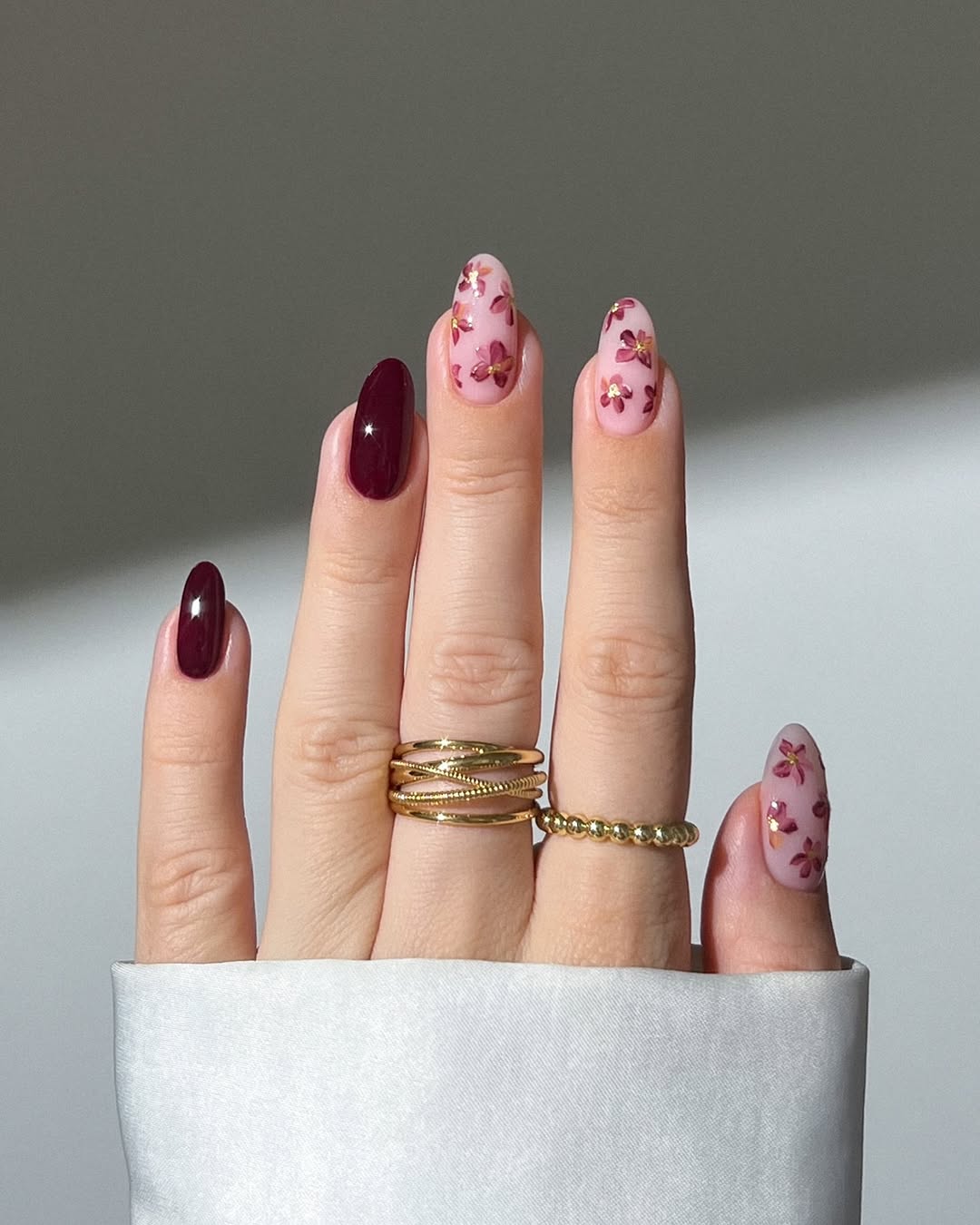 september nail ideas square, almond, chic floral design