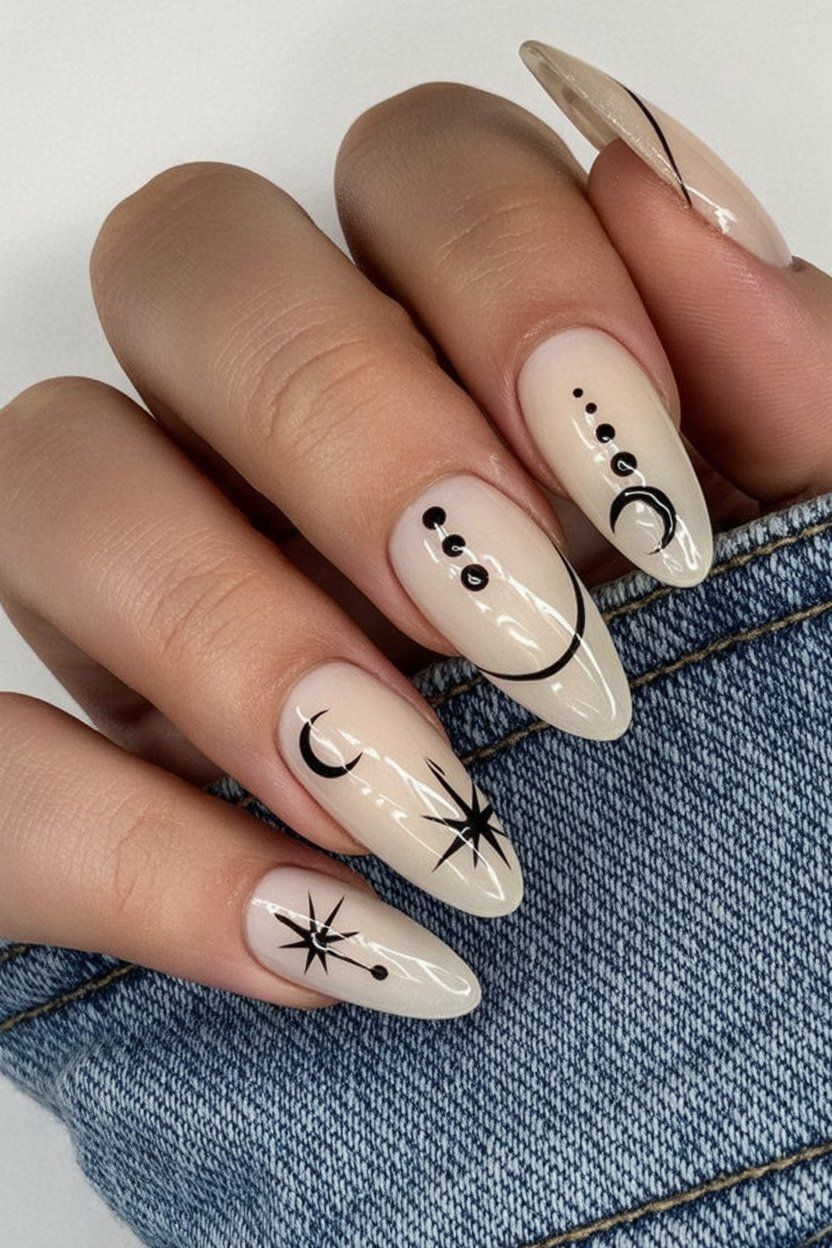 september nail ideas gel simple short, minimal line art