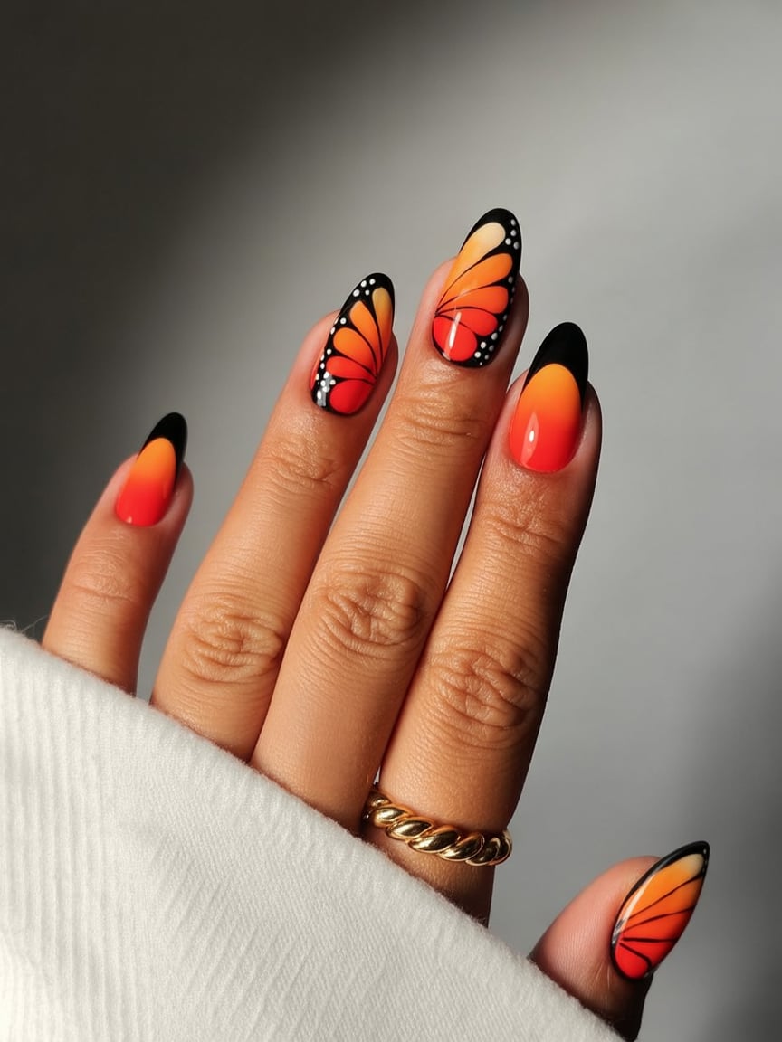 fall nail inspo square, butterfly ombre square