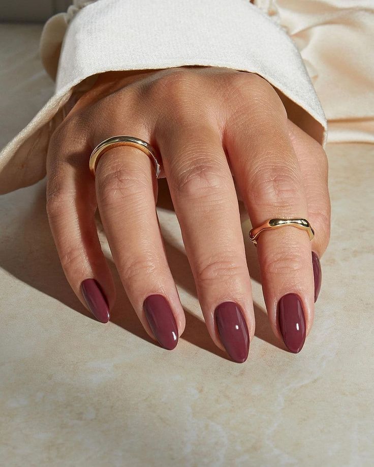 october nails square, rich burgundy