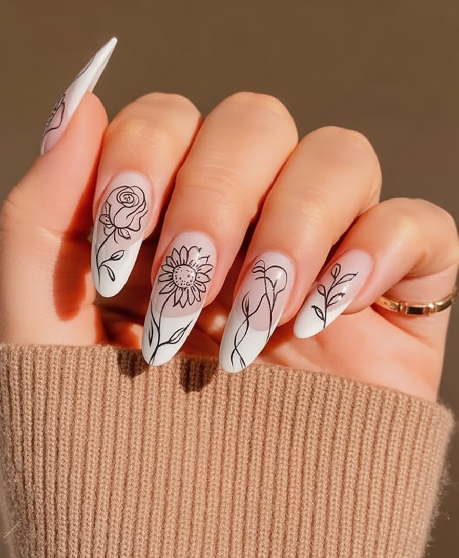 fall nails ideas autumn almond shape, botanical elegance