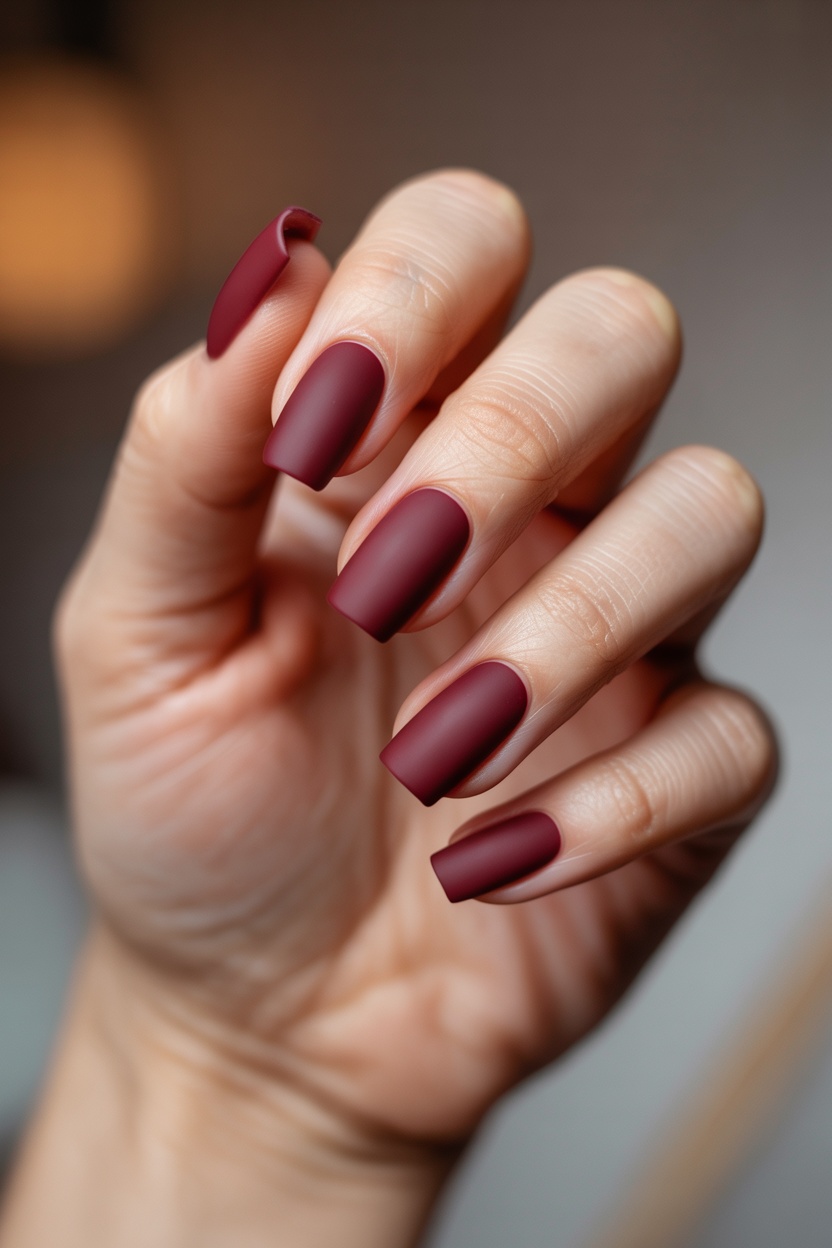 fall thanksgiving nails with cute november nails and autumn almond nails design, matte maroon finish.