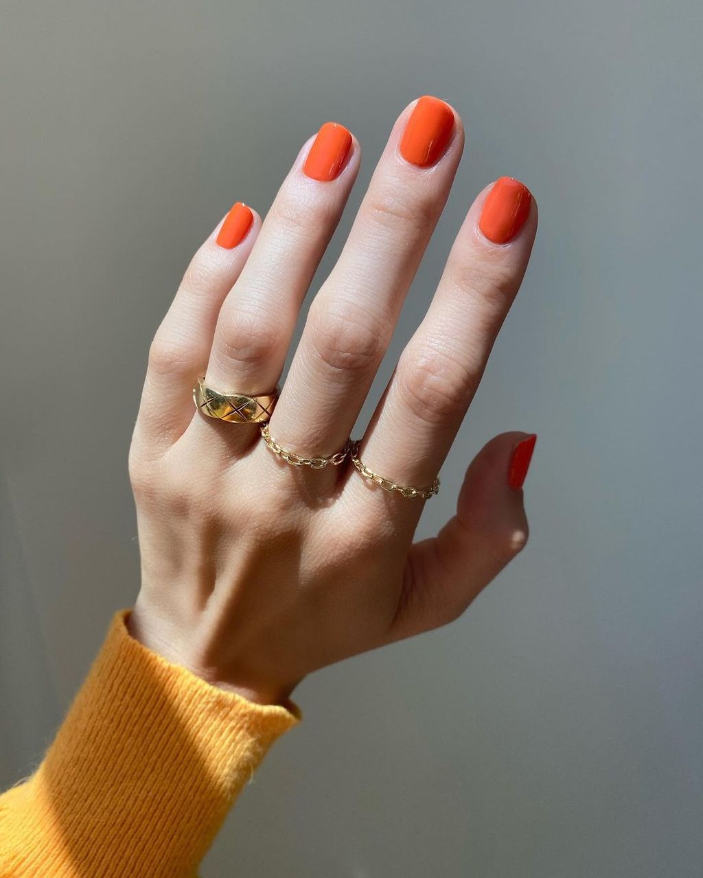 thanksgiving nails square, trendy nails, cute christmas nail designs, vibrant orange.