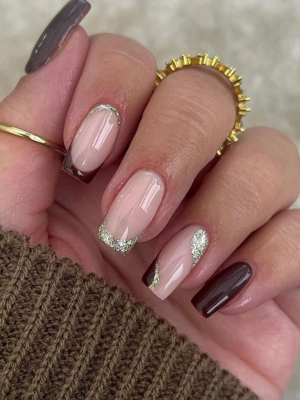 brown thanksgiving nails, nails thanksgiving fall, short, chocolate brown.