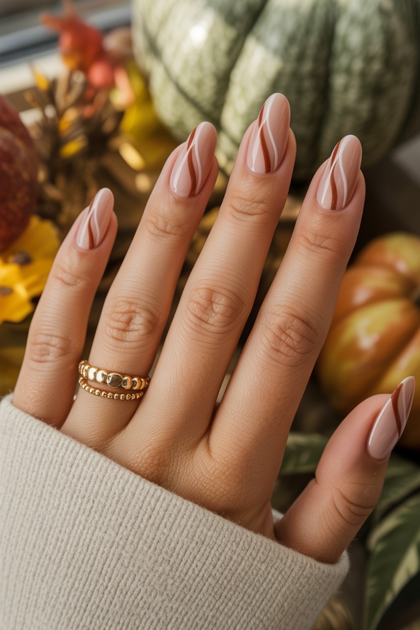 thanksgiving color nails, fall nail ideas square, turkey, earthy swirls.