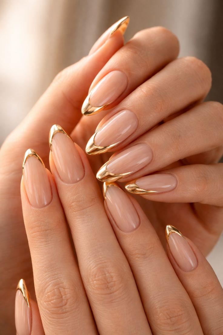 thanksgiving nails design, simple christmas nails, easy, gold French tips.