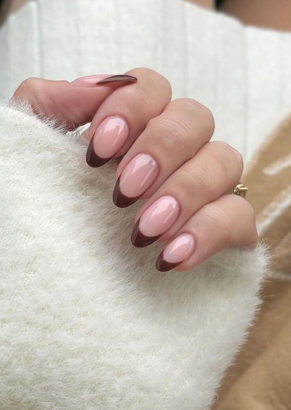 cute thanksgiving nails acrylic, french tip nails with design for fall, for, chocolate tips.