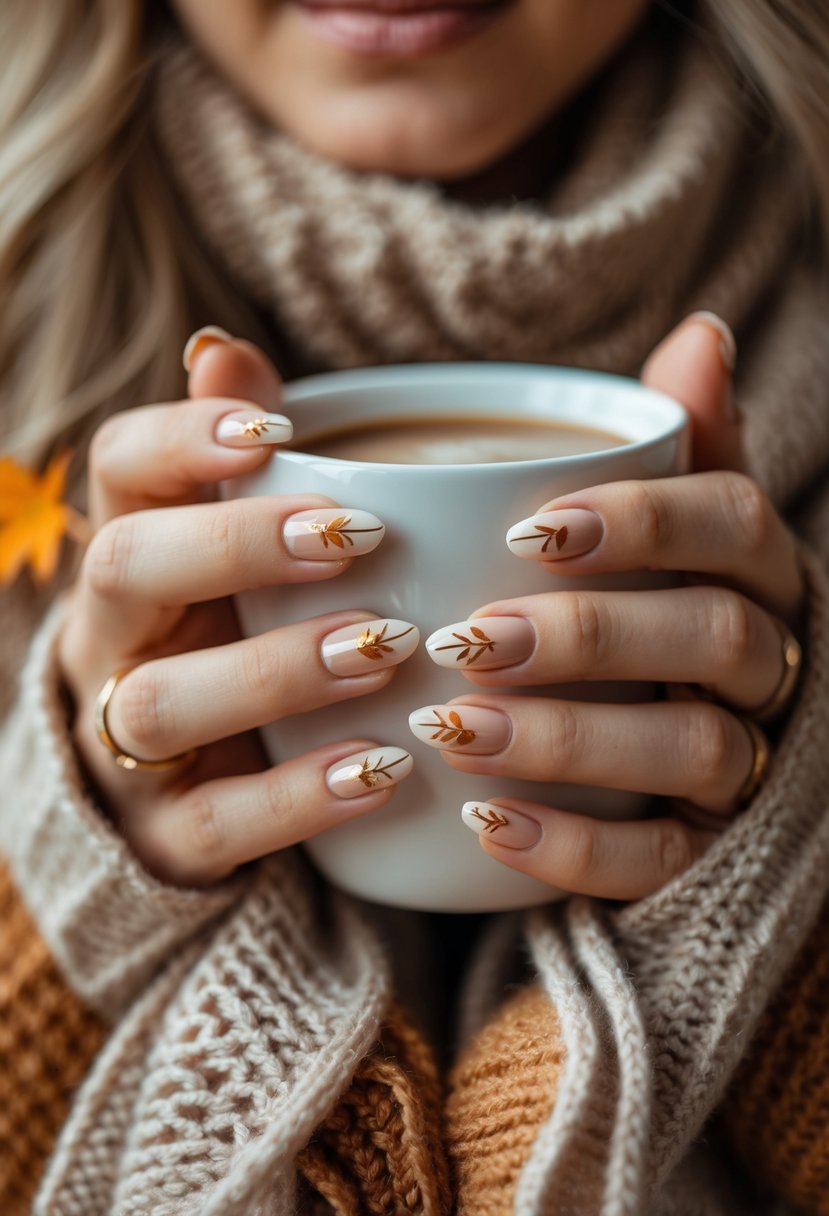 halloween nails, coffee brown nails design, 2026, autumn leaf delight.