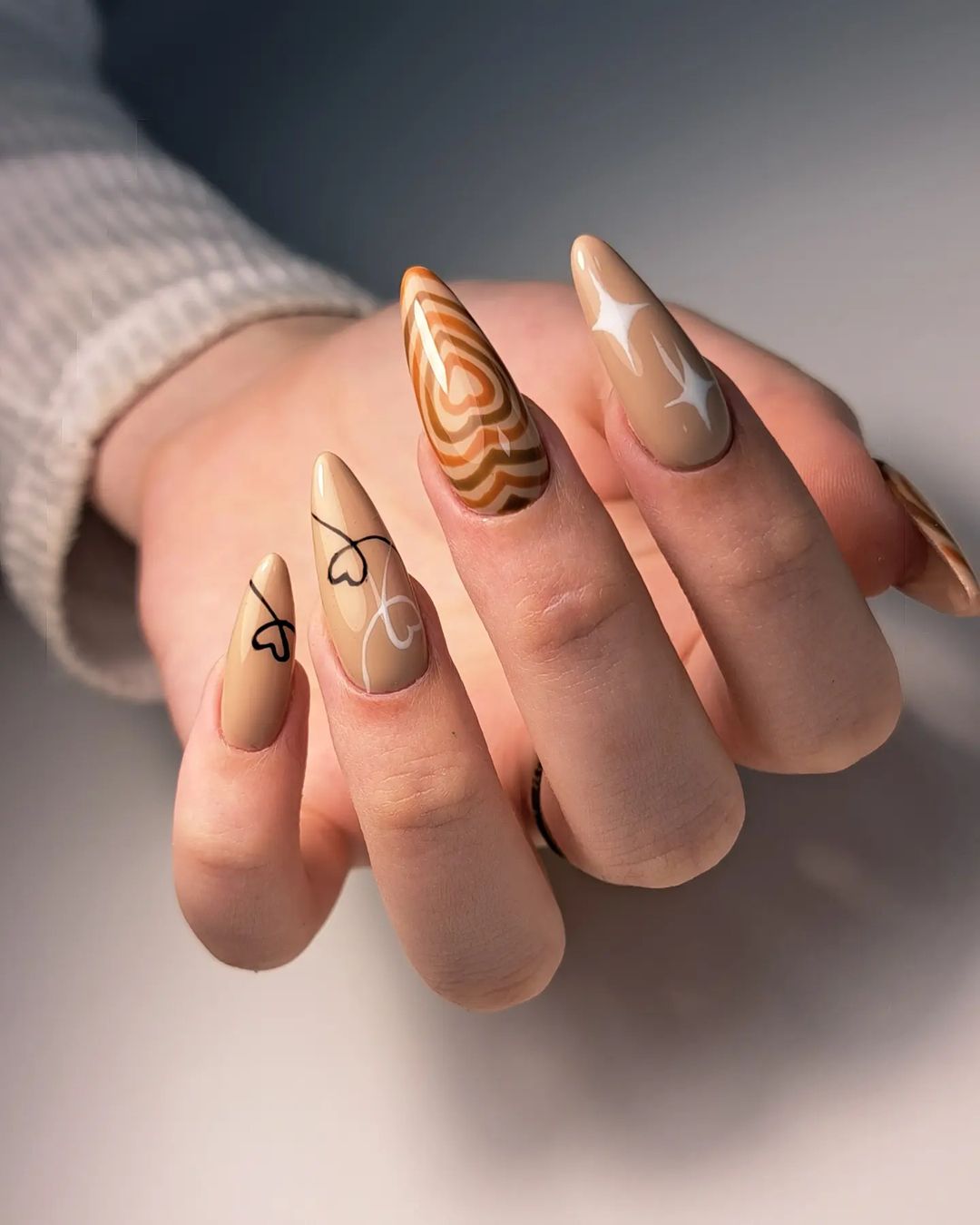 Dark feminine nails, orange fall nail designs
