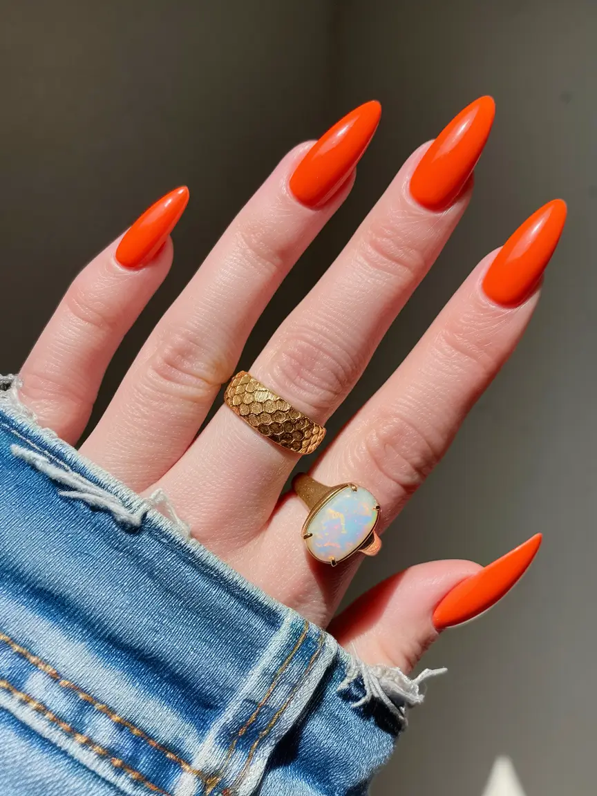 Almond nails designs autumn, burnt orange nail ideas