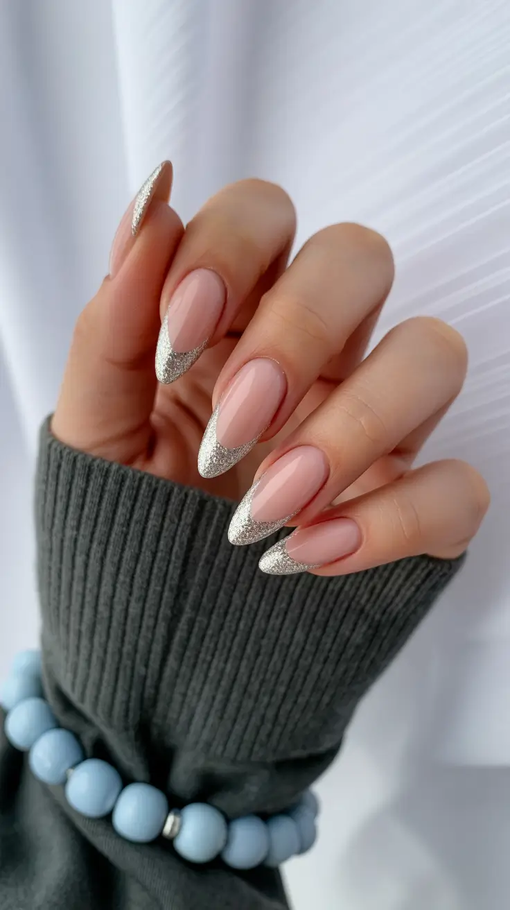 elegant almond nails with a basic and classy chrome design, inspired by douyin trends.