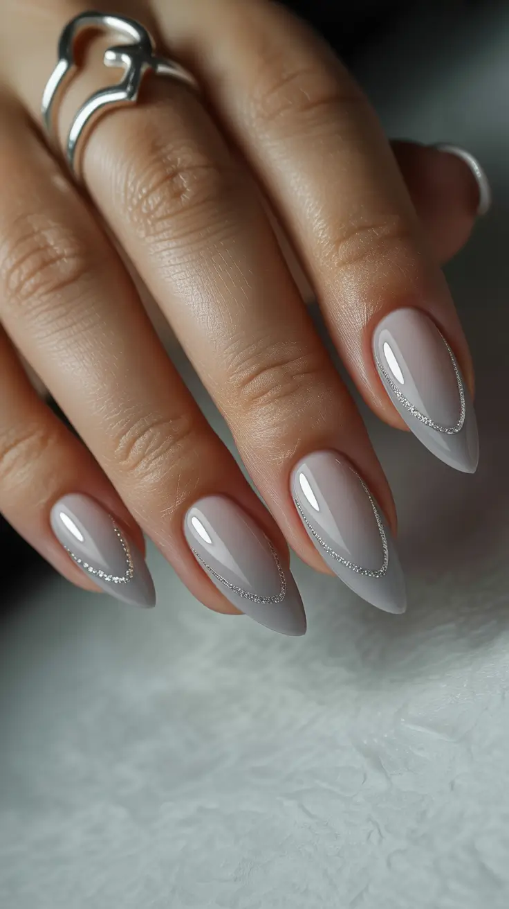 black almond nails with cute short almond nails and classy almond nails ideas in dark black and sage green.