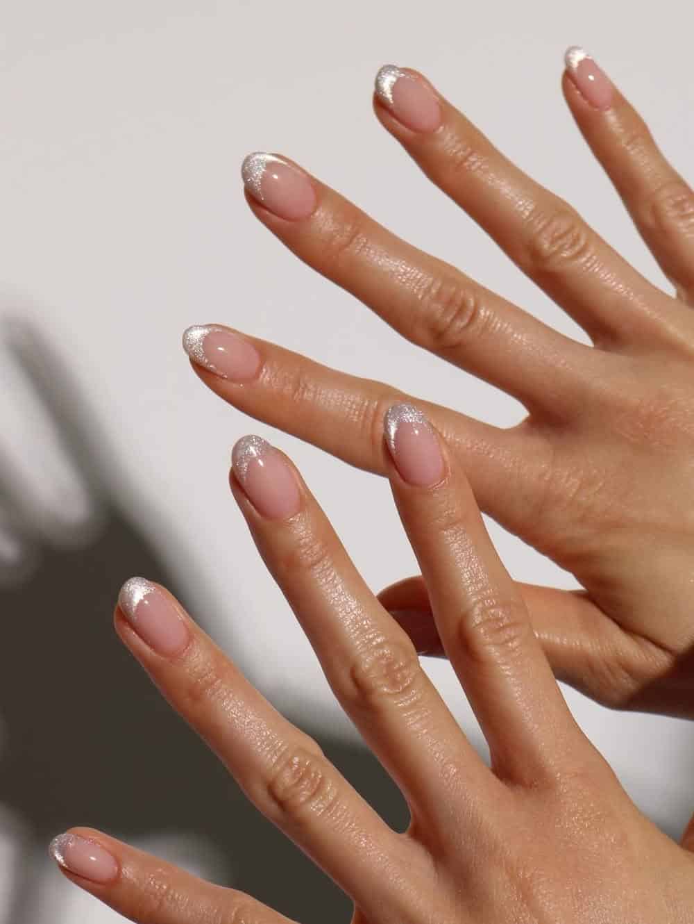 natural almond nails with neutral almond nails in vacay nails and pink red french tip.