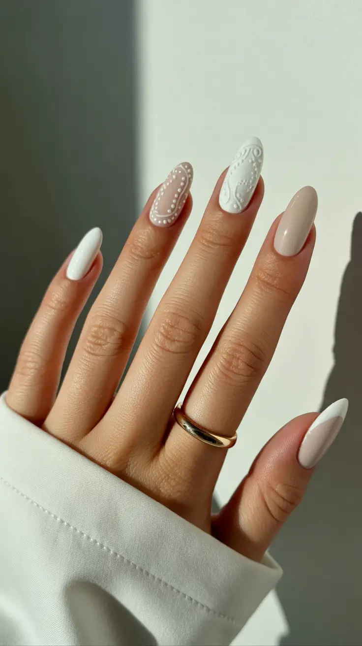 almond valentines nails with trendy almond nails in aura nails style for fall with summer shape.