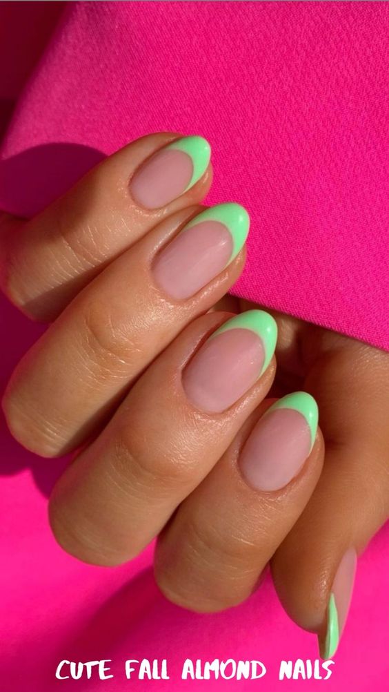 Neon green French tip nails