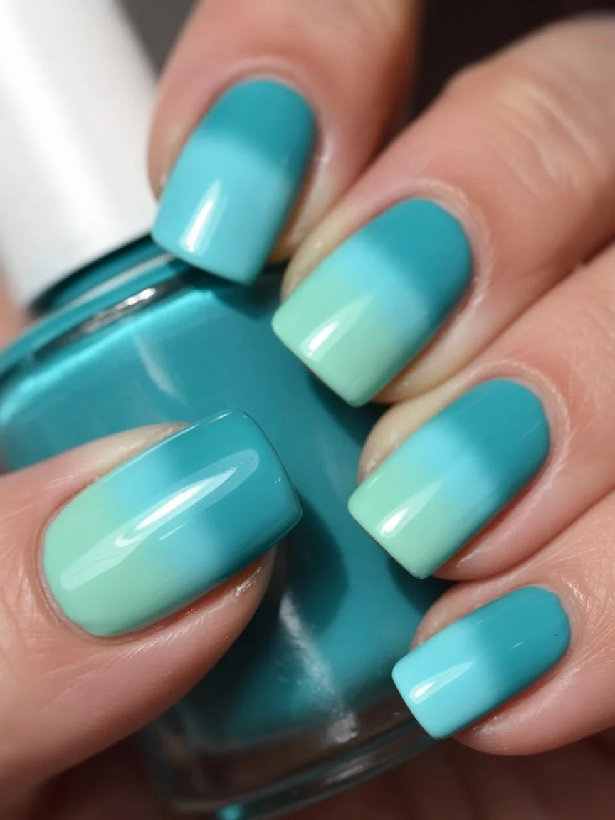 Blue ombre nails in square shape