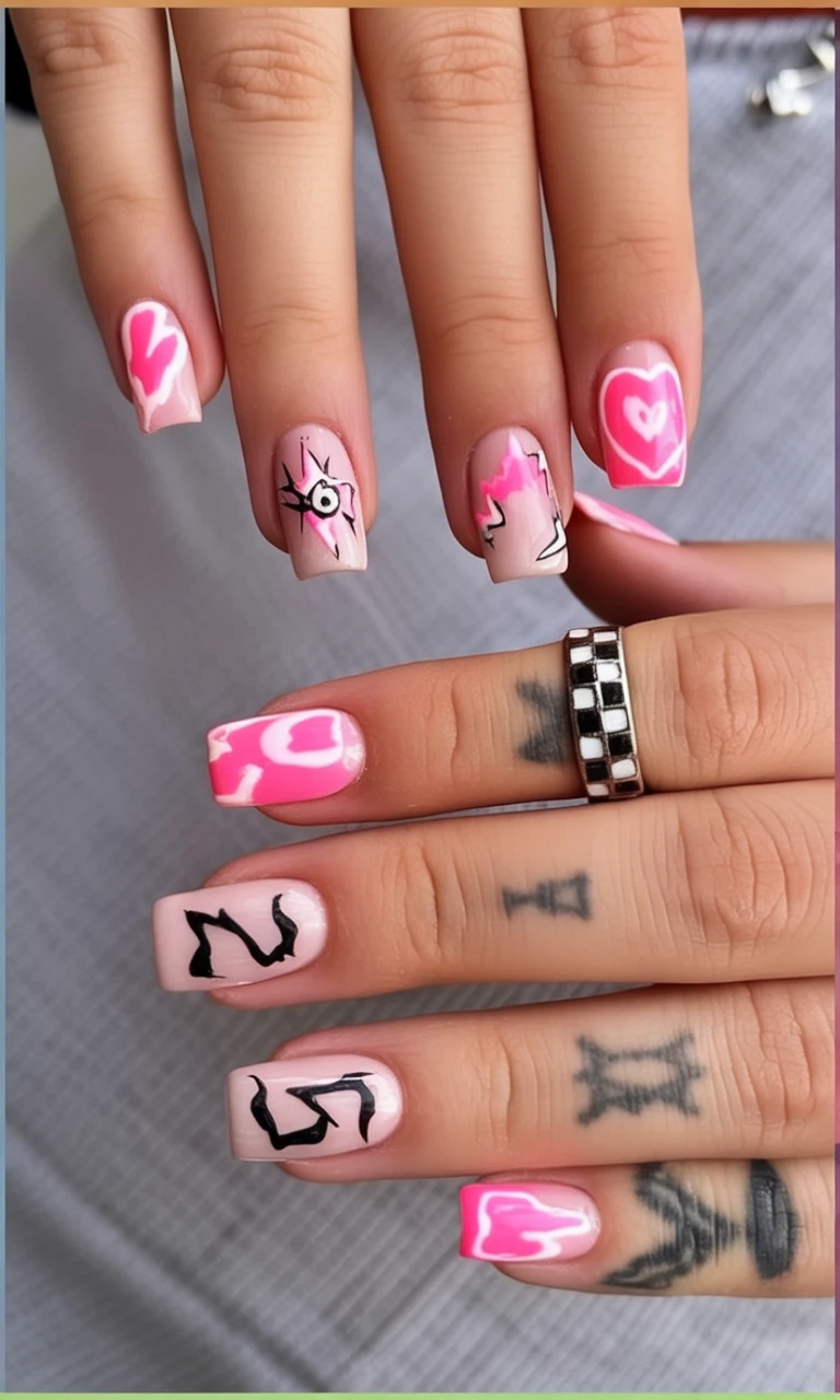 Summer birthday nails, white and gold birthday nails, classy birthday nails, baddie nails instagram, almond shape, red and black