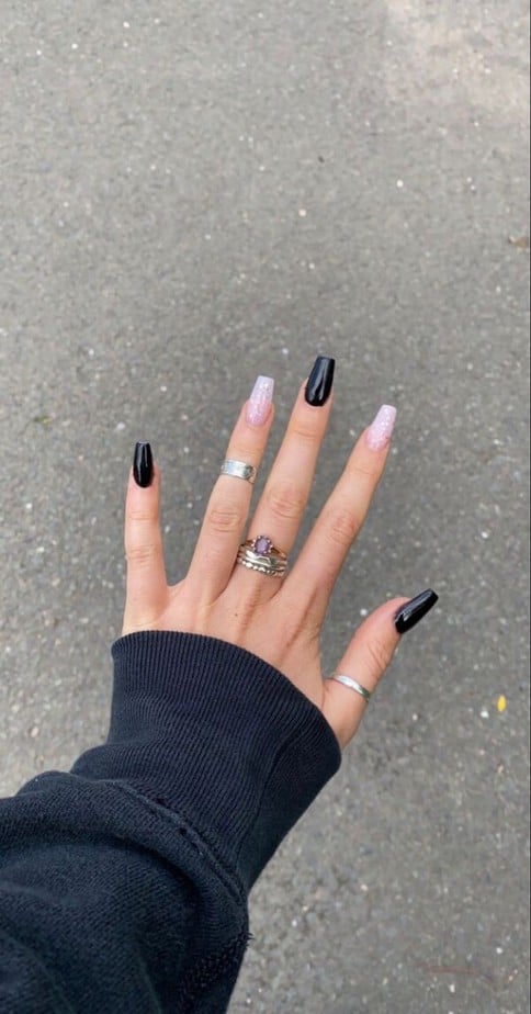 Bold black halloween nails, nails for black women, aura nails, and gold, duck.