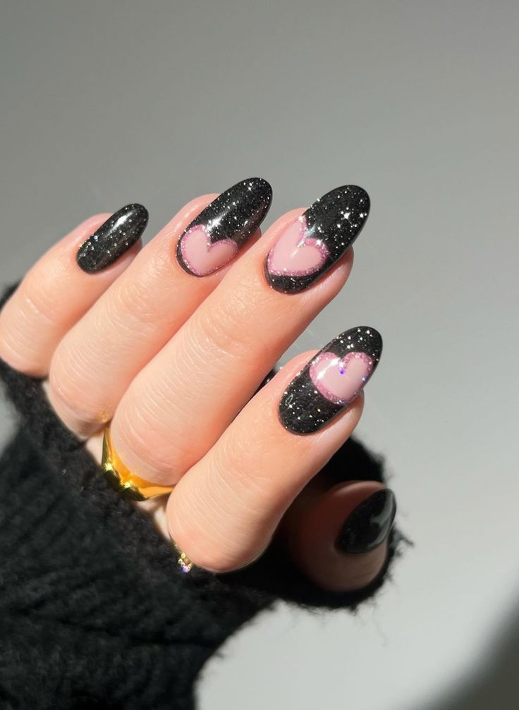 Vibrant red black nails, dark purple and black nails, pink nails with designs, acrylic, aura.