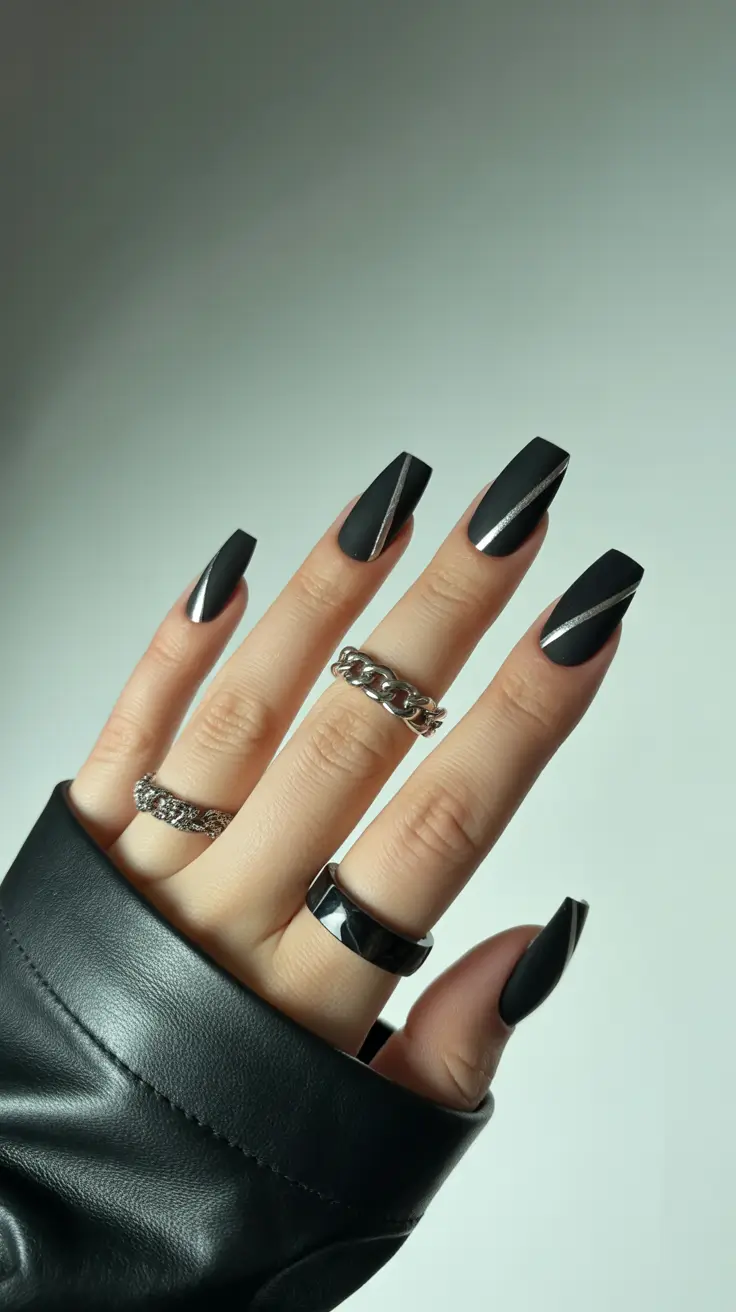 Bold black and green nails, black french tip nails almond, simple black nails, chrome, cherry.