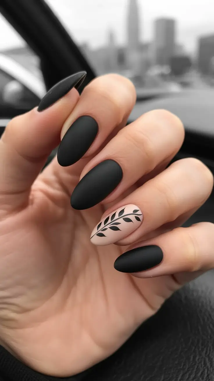 Elegant black valentines day nails, black flower nails, black glittery nails, with glitter, for women.