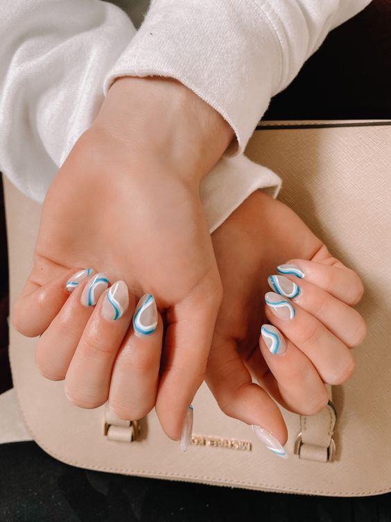 Blue and white nails with blue chrome nails designs, dark green nails, green christmas nails, spring vibe