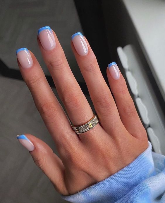 Blue aura nails with navy blue nails acrylic, ocean nails, french tip, navy chrome style