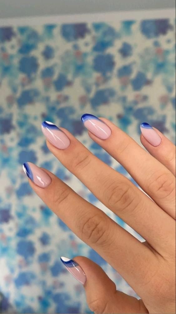 Red white and blue nails with orange and blue nails, fun summer nails, chrome gel effects