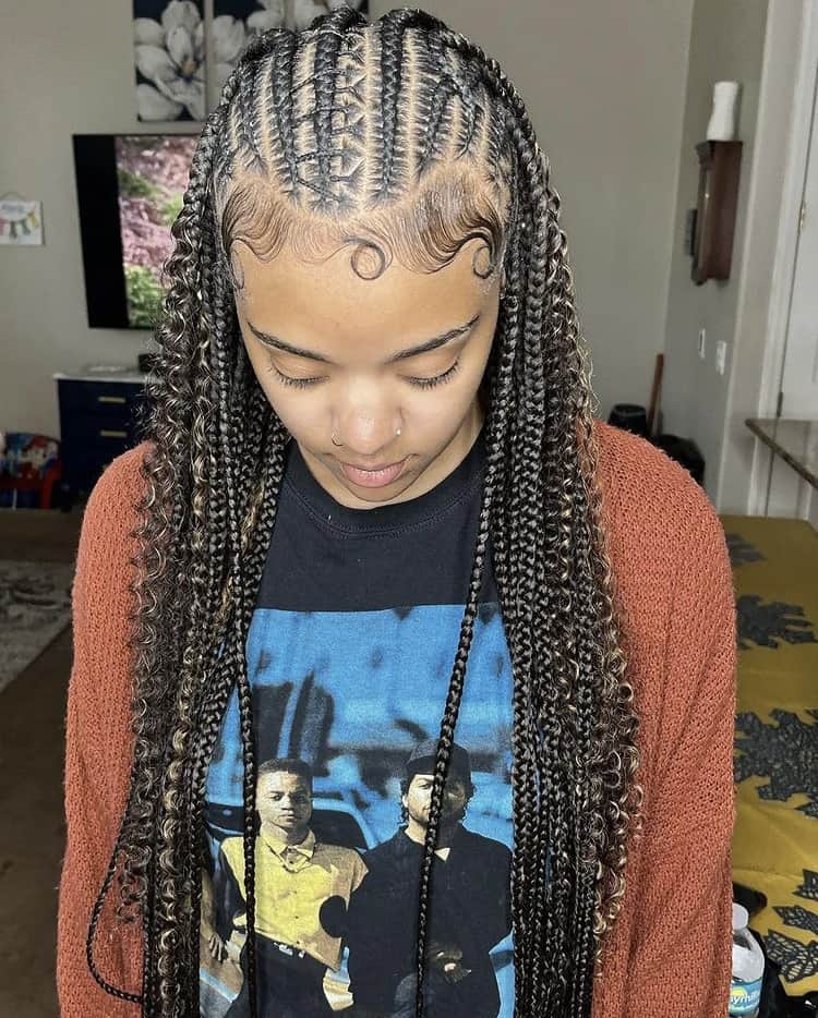 boho fulani braids, hairstyles for boho braids, rubber band hairstyles, natural boho braids hairstyles, long knotless, color 4