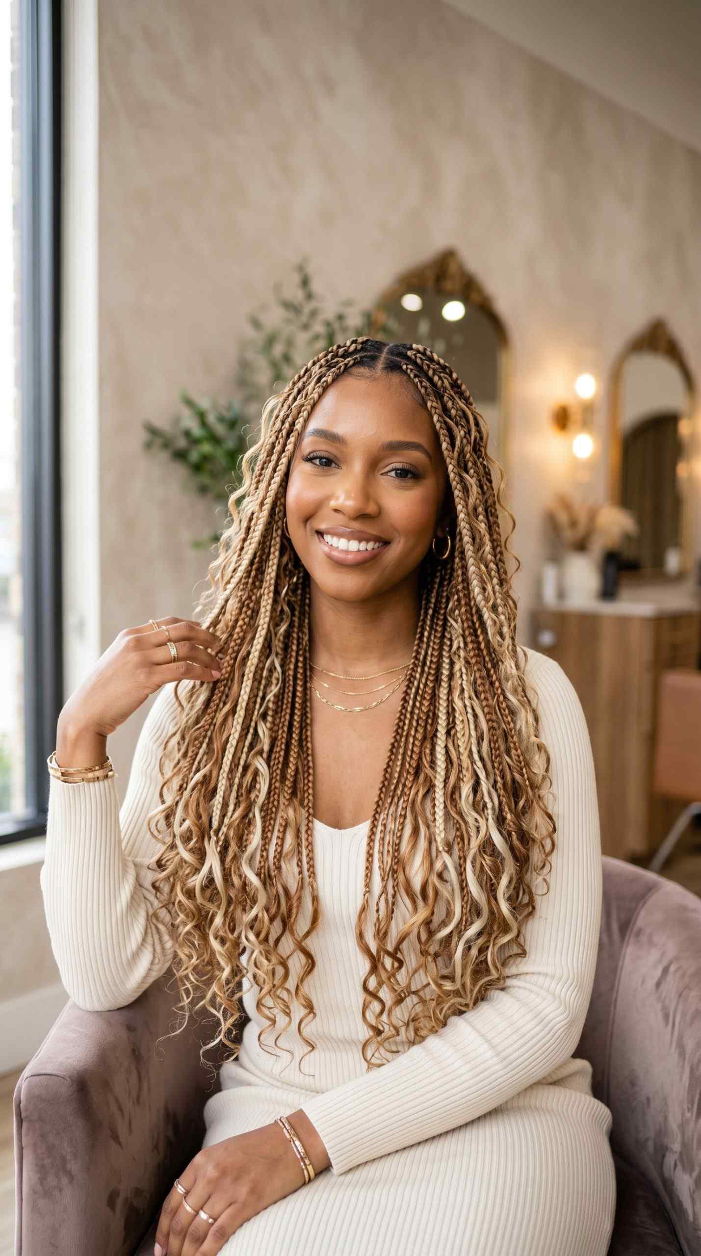 boho goddess braids, 613 boho knotless braids, small french curl braids, boho twists braids, long