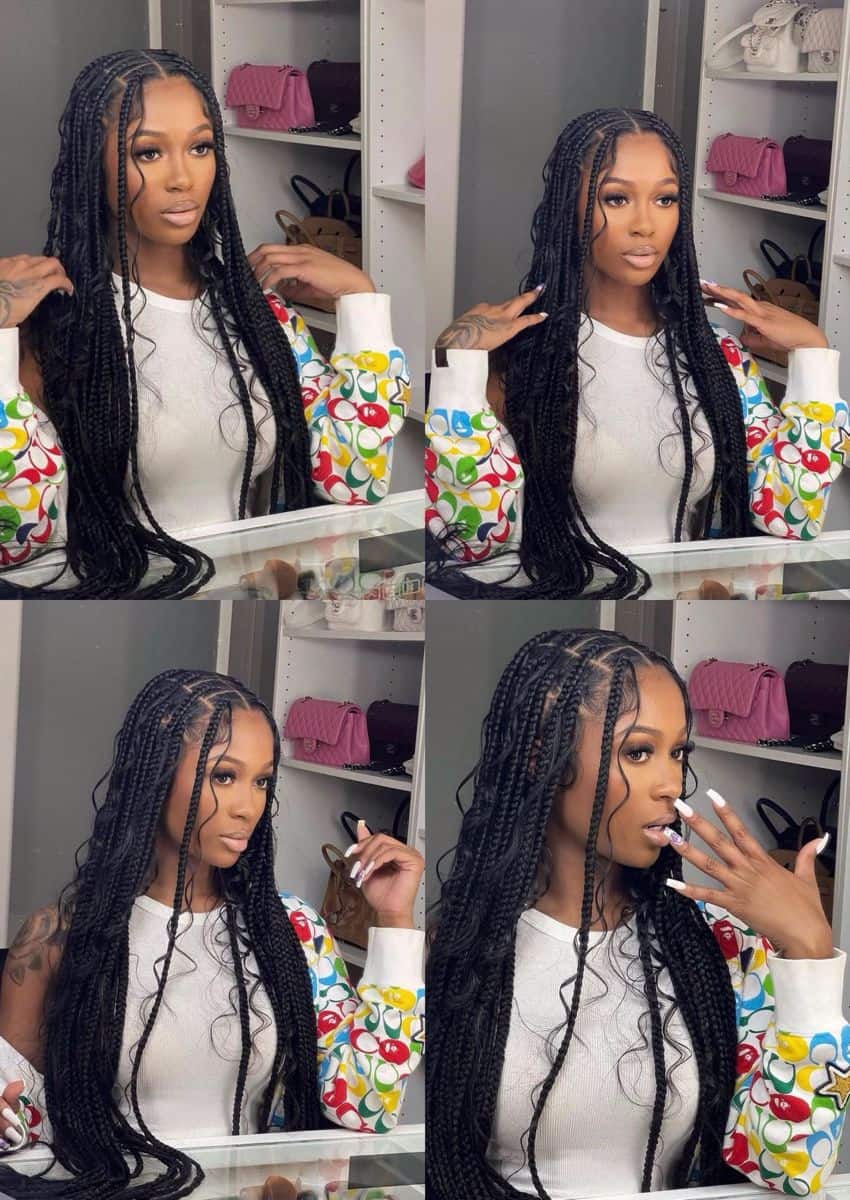 boho box braids, short boho fulani braids, medium bohemian knotless braids, bora bora knotless braids, natural