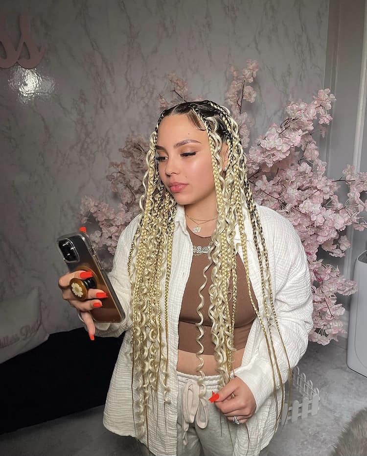 brown boho braids, shoulder length boho knotless braids, knotless boho braids hairstyles, color 30 knotless braids, crochet