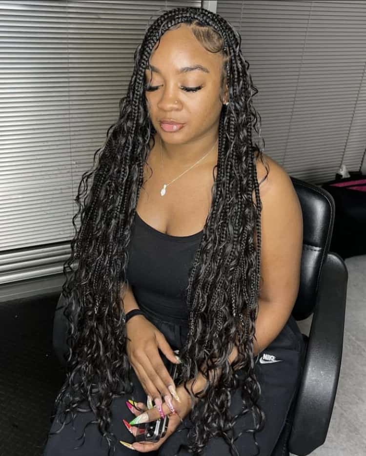 afro boho braids, boho braids styles, mid length boho knotless braids, short, mermaid