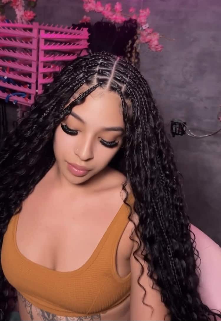 boho braids with color, boho braids with beads, boho small knotless braids, small knotless, straight