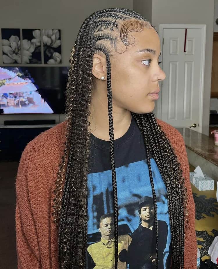 burgundy boho knotless braids, jumbo boho braids, braids inspo, short knotless, ways to style knotless