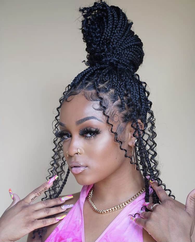 short boho braids hairstyles, honey blonde boho knotless braids bob, flip over fulani braids, goddess, honey brown