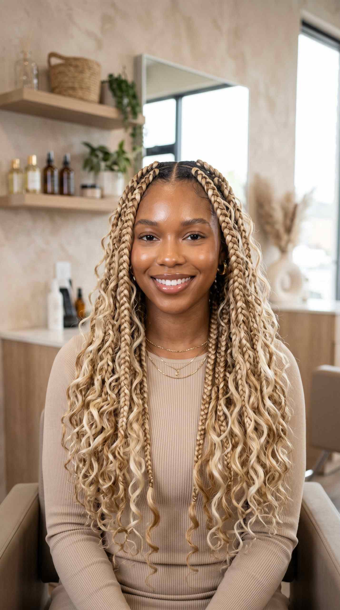 long boho knotless braids, color 4 boho braids, fulani knotless braids, natural hair, full knotless
