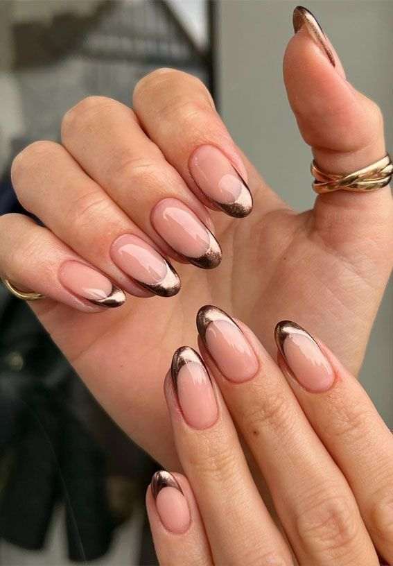 brown glitter nails fall with fall french tip nails designs, shimmering elegance