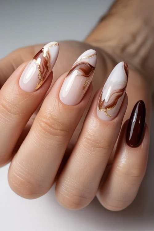 dark brown fall nails with november french tip nails