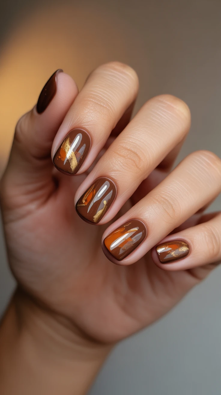 fall nails brown chrome with burnt orange nail ideas
