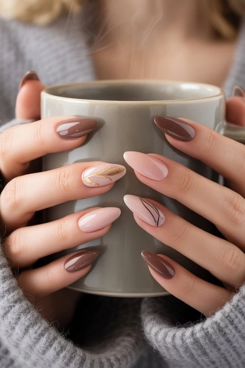 fall nails on brown skin with orange nail designs fall