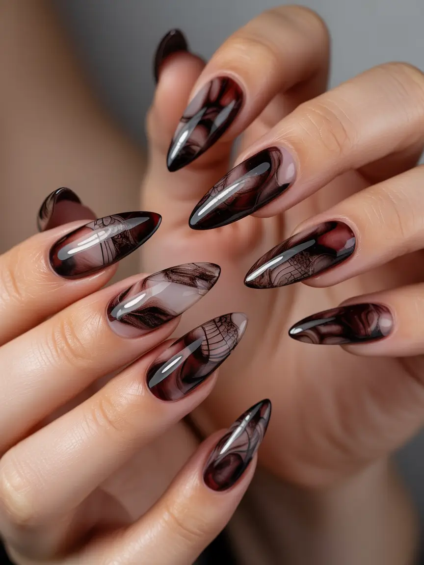 short brown nails ideas with and orange
