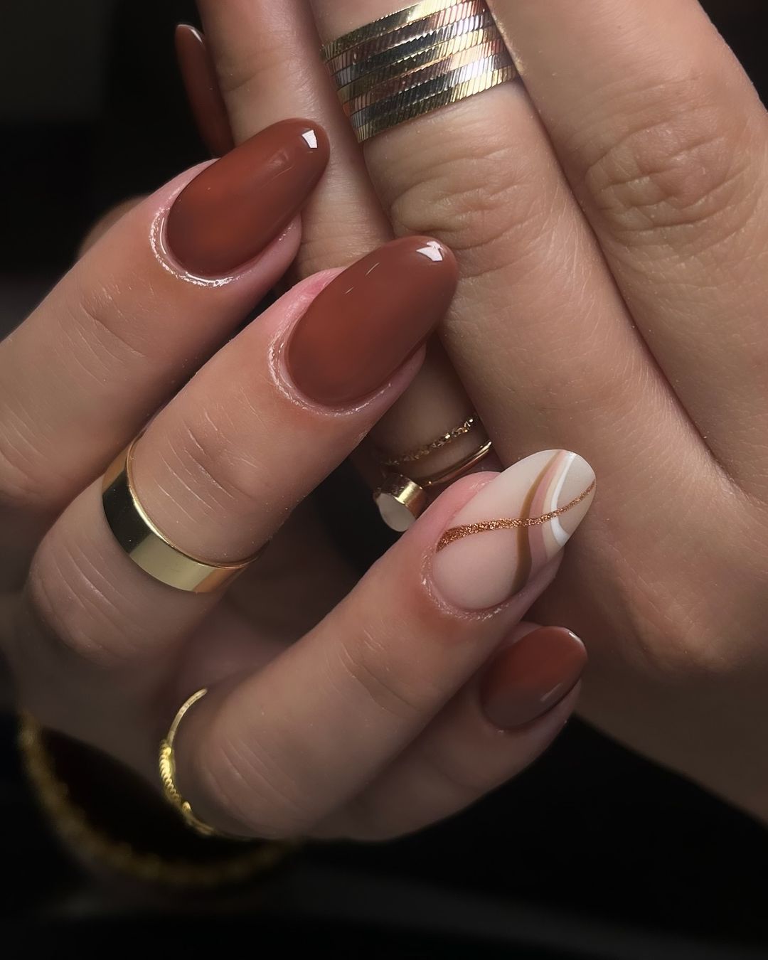 brown gel nails short with light shades