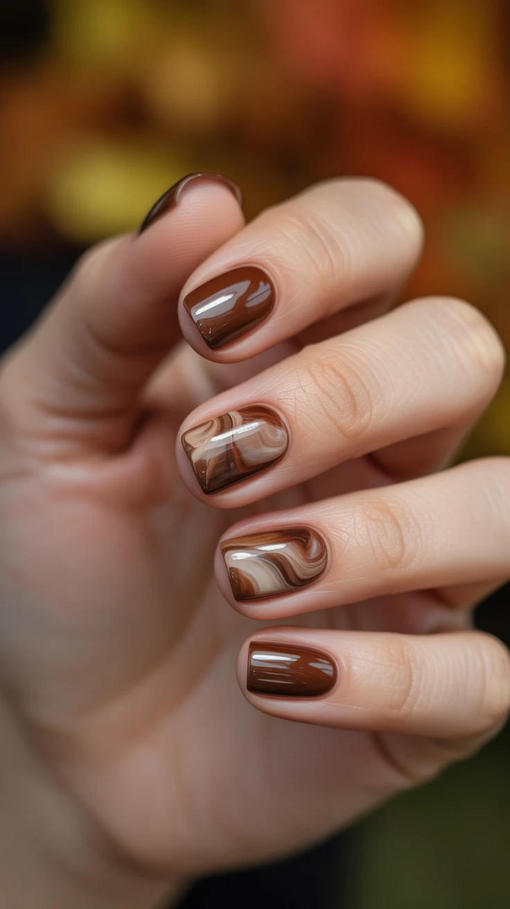 dark brown nail art with french tip design