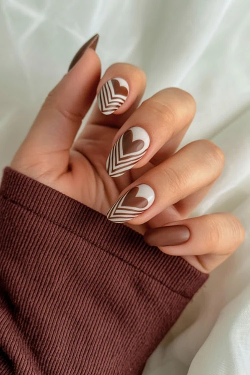 mocha brown nails with elegant design