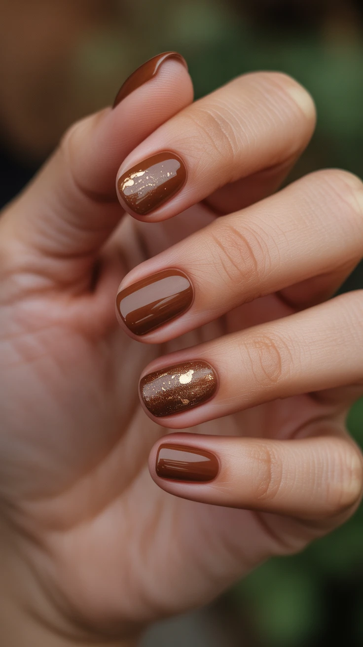 dark brown nail inspo with intricate design